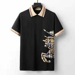 Camisetas masculinas de grife preto bege xadrez marca vários estilos moda casual sofisticado 100% algodão respirável antirrugas lapela comercial slim fit 3XL#99