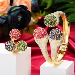 Cluster Rings GODKI Luxury Trendy Round Bangle Ring Set For Women Full Micro Cubic Zircon Pave Party Wedding Saudi Arabic Dubai Jewelry 2023