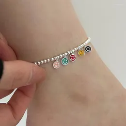 Cavigliere Ciondoli colorati con faccia felice Bracciale alla caviglia estivo Gioielli Catene elastiche con perline color argento per la moda femminile