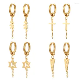 Hoop Ohrringe 1Pair Edelstahlkreuzblätter Dreieck Kette für Frauen Gold Farbe hohl Stern Quasten Quasten Schmuck Schmuck