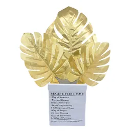 Decorative Flowers Wreaths 5/10pcs Gold Artificial Tropical Monstera Leaves Silk Palm Plant for Hawaii Theme Party Home Garden Decoration Accessories T230217