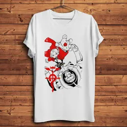 Męskie koszulki pełnometal alchemik Edward Elric śmieszna koszula anime homme białe krótkie rękawie mężczyźni swobodny koszulka unisex manga streetwear tee