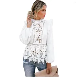 Polo da donna Donna Boho Pizzo floreale Bianco Crop Top Hollow Back Summer Beach Camicia elegante Manica lunga Harajuku Abbigliamento femminile Top da festa