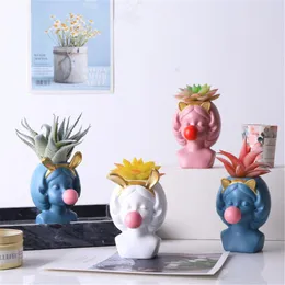 Planters & Pots Cute Girl Blowing Bubbles Succulent Flower Pot Home Garden Desktop Vase Ornament Micro Landscape