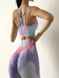 Tie färgning av kvinnor039s sportkläder yoga set träning kläder bär sport gymkläder fitness legging bh crop gym set3595558