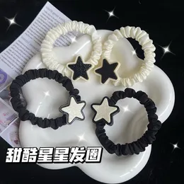 Nova estrela preta e branca doce anel de cabelo legal menina coreana dos desenhos animados original Sufeng estrela de cinco pontas versátil corda de cabelo corda de cabeça de estudante