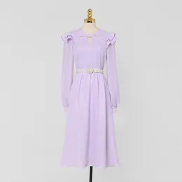 Повседневные платья Linda Della 2023 Модельер Женщины Летние модели темперамент элегантный фиолетовый пояс