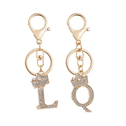 Women Crystal Crown Alphabet Prendant with key Ring Gold Color A-Z 26 Chiewkain for Women Presh Handbags charms accessories