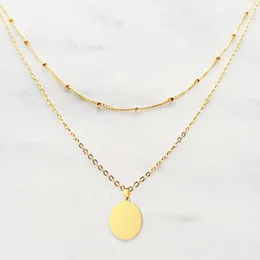 Anhänger Halsketten Layered Halskette Münze Edelstahl Satellitenperlenkette Disc Neckalce Für Frauen Kragen Collier Geschenk