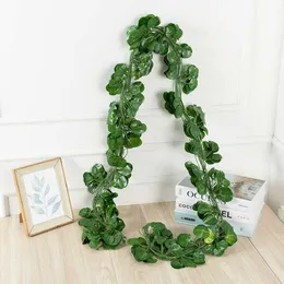 装飾的な花の花輪2 m緑の絹の人工吊り下げ葉のガーランド植物葉の葉1pcs diy for home wedding decoration garden party decor t230217