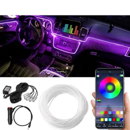 6 في 1 6M RGB LED السيارة الداخلية ضوء الألياف الألياف البصرية الضوء مع التحكم في التطبيق AUTO ATO DICFORATION LAMP305P