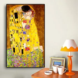 Artista clássico Gustav Klimt beijo abstrato pintura a óleo no pôster imprimido de lona imagens de parede de arte moderna para sala de estar Cuadros Posters Gifts for Man