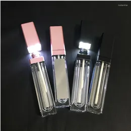 Storage Bottles 10-100pcs 7ml Empty Makeup DIY Lip Gloss Bottle With Mirror LED Tube Square Lipstick Packing CAN ADD LOGO