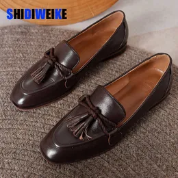 SDWK Retro British Style Square Head Women's Loafers Shoes Spring Summer Tassel bekv￤ma ensamst￥ende kvinnor Brown 0220