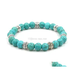 Charm Bracelets Blue Green Natural Turquoises Stone Bracelet Homme Femme Charms 8Mm Men Strand Beads Yoga Drop Delivery Jewelry Dh0Ro