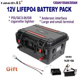 Batteria 12V Lifepo4 120Ah Batteria al litio 200ah Solar RV Batterie di backup ricaricabili PD impermeabili Anderson Barca a motore