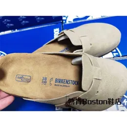 Designer de fábrica de chinelos BirkinStocks Sapatos preguiçosos cáqui-cáqui claro lixado lixado de cortiça confortável de cortiça Baken Baotou Sapateiros semi-fisos