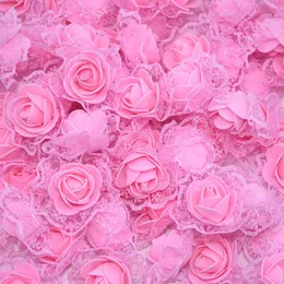 Ghirlande di fiori decorativi 20/50 pezzi Teste di fiori di schiuma artificiale di rosa con decorazioni di nozze in pizzo Fai da te Scrapbooking Corona Artigianato Decorazioni per la casa Fiori finti T230217