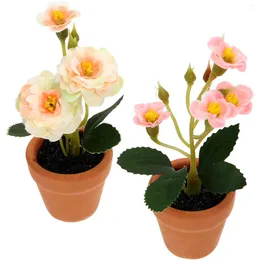 Flores decorativas 2 PCs simulados em vaso minúsculo vaso rosa flor miniatura miniatura de flores de cerâmica pequena decoração de casa