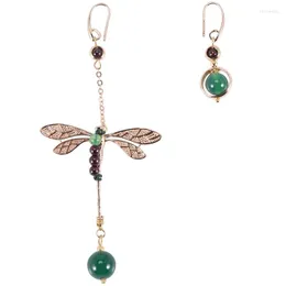 Hoop kolczyki 1Pair zielone vintage Animal Dragonfly metalowy koralik kropla Zestaw Haczyka Elegancka nieregularna asymetryczna kolczyka dla dziewczyny