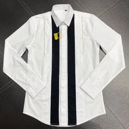 Front Black White Stitching Shirt Men Brand Zipper Design Långärmning Slim Mens Skjortor Casual Business Male Dress Shirts Cotton
