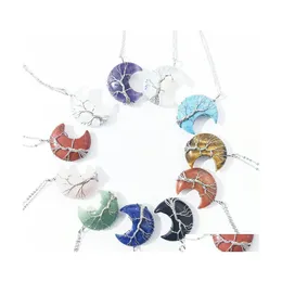 Charms Natural Crystal Crescent Moon Stone Tree Of Life Pendants Roses Quartz Wire Wrapped Trendy Jewelry Making Hjewelry Drop Deliv Dhecw