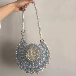 Torby wieczorowe projektant damskiej mody retro perłowe puste torba na ramię ręcznie tkane akrylowe torebkę z koralikami wykwintna mobil