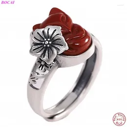 Cluster Rings BOCAI Solide S925 Sterling Silver For Women 2023 Fashion Jewelry South Rutile Thai Retro Opening Ring