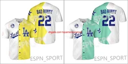 22 Bad Bunny 2022 All Stars Split Jersey Shirt LA Tee Yellow Green