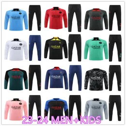 23-24 Tracksuit Paris Training Kit Vuxen och barn Halva dragkedja Jacka Sursetement Chandal Futbol Football Soccer 2023-2024 PSGS Child Boy Training Set 04