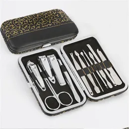 Nail Treatments Stainless Steel 12Pcs Pedicure /Manicure Set Care Clippers Cleaner Cuticle Grooming Kit With Leather Case Drop Deliv Dh09R