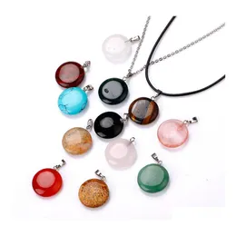 Colares pendentes Colar de c￭rculo de pedra natural Opal tigres olho rosa quartzo cristal chakra reiki cura pendum gota entrega j￳ia dhbtr