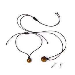 Bracciale Collana Naturale Rotondo Minerali Guarigione Chakra Pietra Perline Set di gioielli Per donne fortunate Uomini fatti a mano Corda nera Goccia Delive Dhfpc