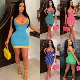 Casual Dresses Fitness Printed Women Mini Dress Side Stripe Sleeveless Low Cut Bodycon Summer Backless Night Club Party