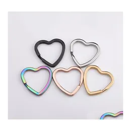 Key Rings Rainbow Heart Gold Sier Color Keychains Metal Chain Ring Split Unisex Keyring Keyfob Holder Accessories Diy Drop Delivery J Dher2