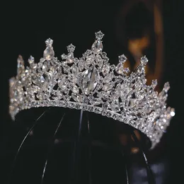 Tiaras Luxury Big Rhinestone Geometric Bridal Tiaras Crown Crown Baroque Crystal Pageant Prom Diadem Bride Head Bands Weddy Hair Accessories Z0220