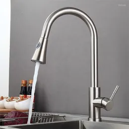 Torneiras de cozinha dupla função de função conveniente puxação de torneira e água mista fria desenho duplo pia