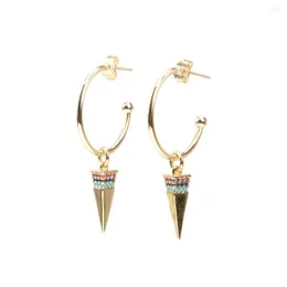 Stud Earrings EYIKA Fashion Punk Hip Hop Geometric Pyramid Spike Sliding Drop Mix Color Zircon Hoop Earring For Women Party Jewelry