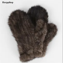 全harppihop fur本物のmink-fur sofe-グローブナチュラルファーミッテン - ニューファーデシグインフォー、この冬のブラックと茶色の色274t