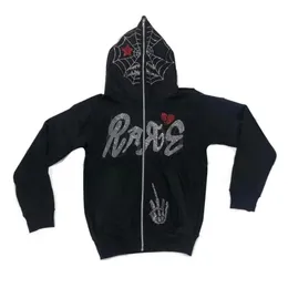 designer tracksuit men's hoodie Plus Size Tracksuit Y2K Demon Rhinestone Pattern Zipper Hooded Tracksuit Harajuku Gothic Oversized Hoodie Grunge Mens emo