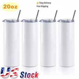 Stock de EE. UU. 20OZ Sublimaci￳n blanca en blanco de vaso recto Double 304 Taza con tazas de vac￭o de acero inoxidable de paja Copa de agua Botella de agua Presiona Impresi￳n de m￡quina nueva