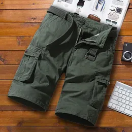 Men's Shorts Knee Military Summer Length Trousers Cargo Men Pure Cotton Work Wear Clothes Flat Front Short Homme 2023