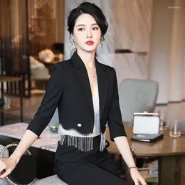Женские костюмы мини -короткая кисточка пиджак Женский корейский модная элегантная куртка уличная одежда работы офис бизнес шикарный дизайн плюс размер пальто