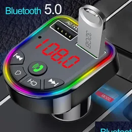 Bluetooth Car Kit 2022 Ambient Light 5.0 FM Sender MP3 Player Wireless Hands O Receiver USB Schnellladung TF U Disk DROP DIE DH4AJ