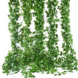 Decorative Flowers 12Pcs Artificial Foliage Garland Silk Green Plant Vine Wall Hanging 6.9ft Creeper Leaf Ivy Home Garden Greening Decor