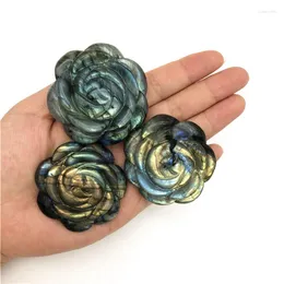 Decorative Figurines Beautiful 1PC Natural Labradorite Crystal Rose Flower Hand Carved Flowers Healing Stones Decor Quartz Crystals