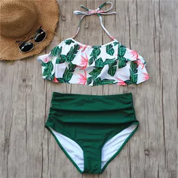 Women's Swimwear 2023 Bikini Set Double Ruffle Women Sexy Swimsuit Off Shoulder High Waist Swim Wear Beach Bathing Suits Plus Size 3XL