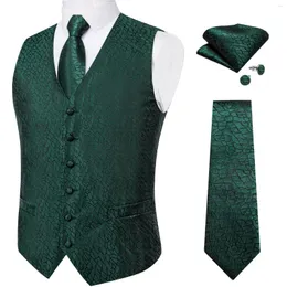 Men's Vests Brand Green Vest For Man Business Formal Luxury Male Clothing Necktie Handkerchief Cufflinks Gilet Homme Wedding Waistcoat