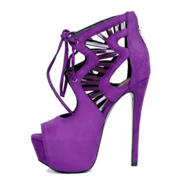 Dress Shoes Moraima Snc Woman Peep Toe Platform Pumps Sexy Purple Suede Lace-up Cutouts High Heel Club Wearing Dancing Heels