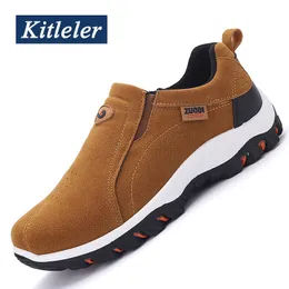 Vestido sapatos de couro sapatos casuais tênis tênis para homens ao ar livre rebanho respirável calçados masculinos andando confortável 230220